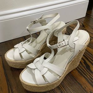 YSL White Leather Platform Espadrille Sandal